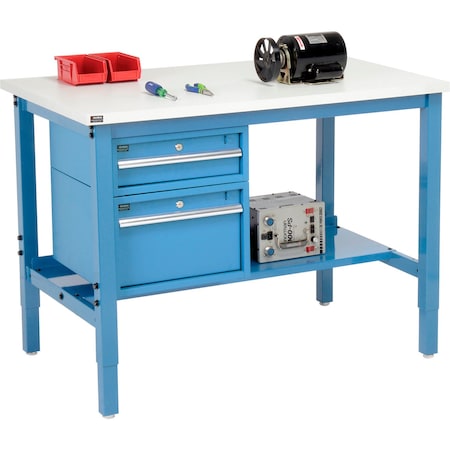 Global Industrial 48inW x 30inD Production Workbench, ESD Square Edge, Drawers & Shelf, Blue 319281BL